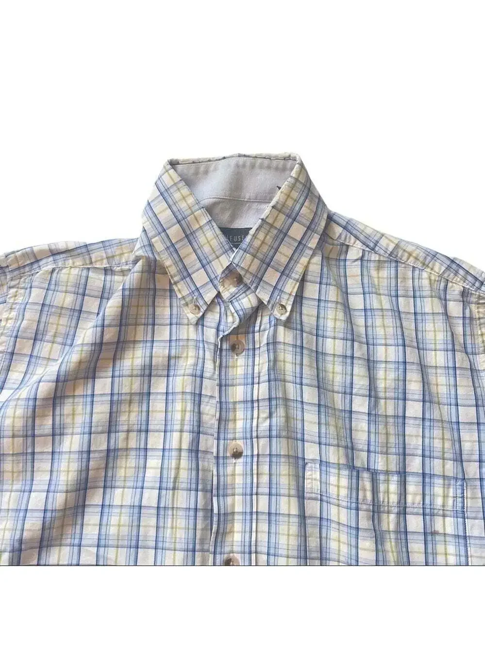 Van Heusen S White Blue Plaid Short Sleeve Casual Button Front Dress Shi…